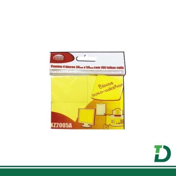 Bloco Auto-Adesivo KAZ  4 blocos de 3,8cm x 5cm  e 100 folhas cada