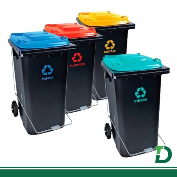 Lixeira Gari Seletivo Eco Arqp. Preto c/ pedal 240 litros 