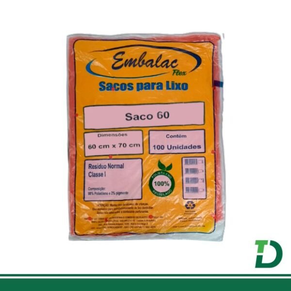 Saco de lixo Embalac 60 Litros Vermelho com 100 unidades